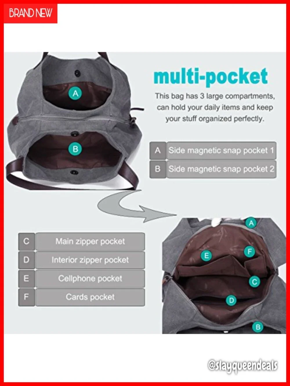 Canvas Multi-pocket Hobo Shoulder Bag